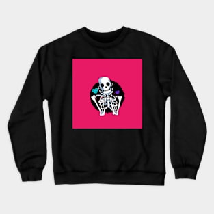 Cute Skeleton Love Halloween Sticker Crewneck Sweatshirt